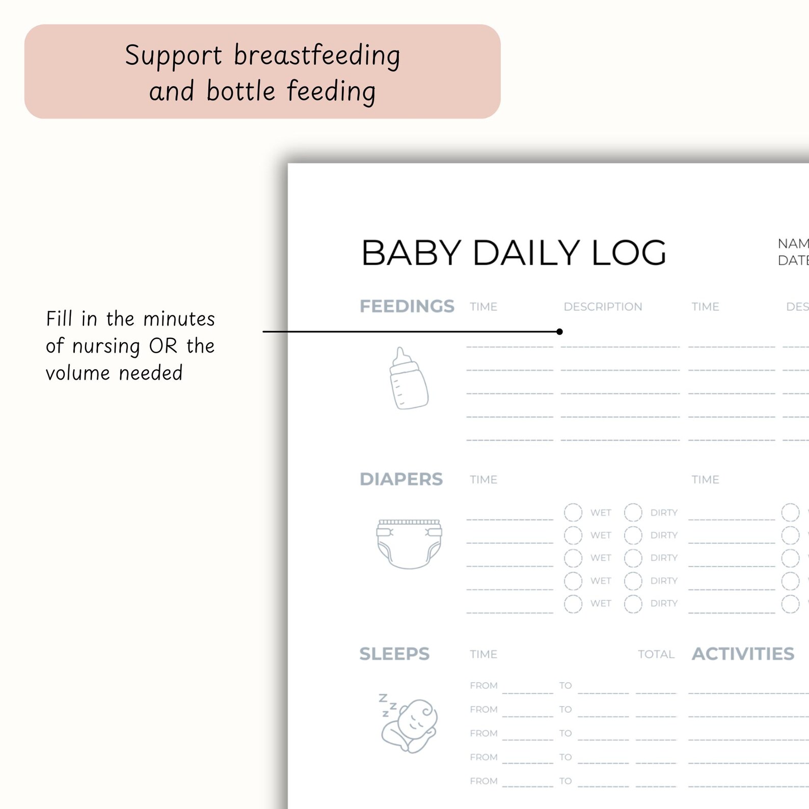 Newborn Tracker for Baby Daily Log Printable Baby Feeding Tracker Baby ...