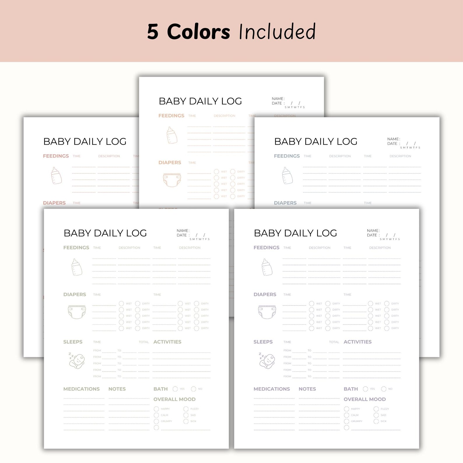 Newborn Tracker for Baby Daily Log Printable Baby Feeding Tracker Baby ...