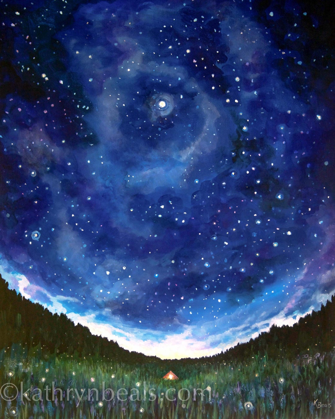 Photo Print Night Sky Painting, Tent Under Stars Landscape Painting - Etsy