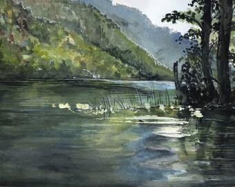 Photo Print- Echo Lake, Watercolor Landscape Painting British Columbia