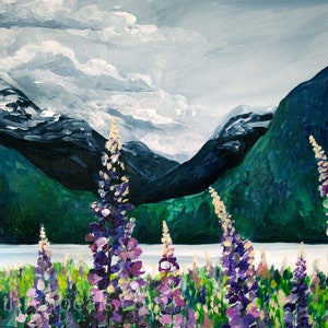 Photo Print Lupines by the Sea, British Columbia Landscape Painting image 1