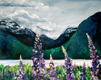 Photo Print - Lupines by the Sea, British Columbia Landscape Painting