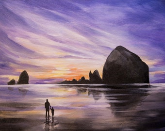 Photo Print- Sunset on Cannon Beach, Oregon Landscape Painting