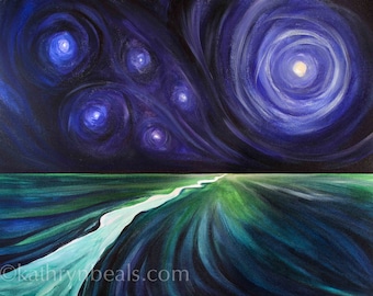 Canvas Print- Surreal Landscape Painting of Stars over a River