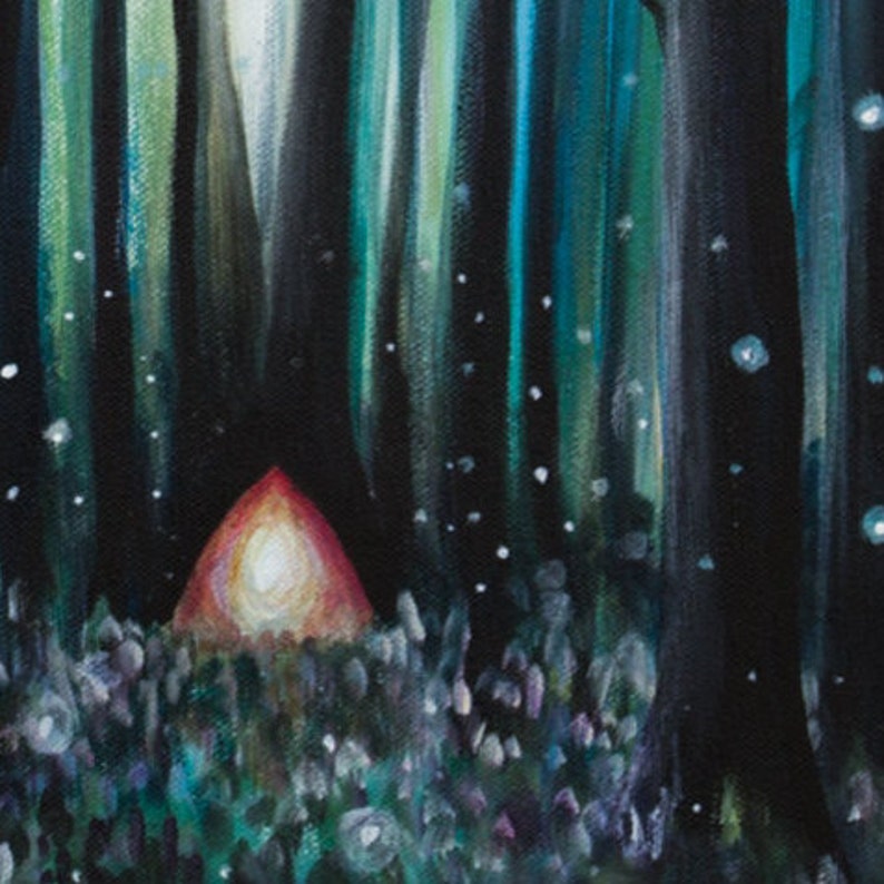Photo Print Firefly Painting with Tent, Camping in the Woods image 2