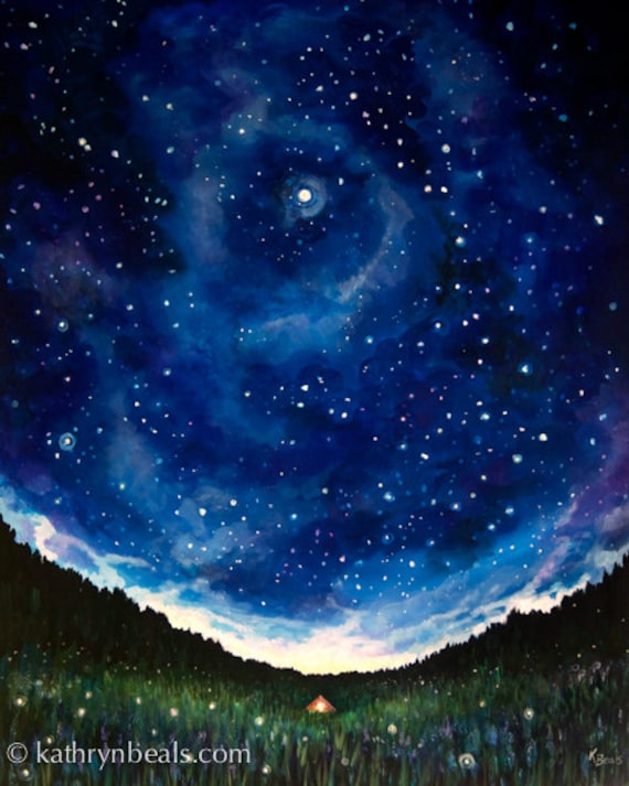 View Night Sky Scenery Oil Pastel Painting Images