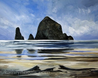 Canvas Print- Cannon Beach Haystack Rock Oregon Landscape Painting