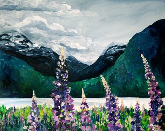 Canvas Print - Lupines by the Sea, British Columbia Landscape Painting