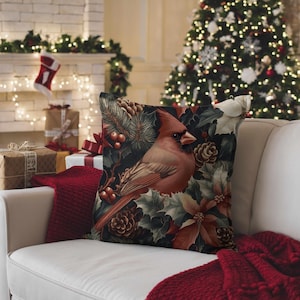 Kardinal gewebtes Dekokissen - Weihnachtliches Wohndekor, Vogelliebhaber Sofakissen