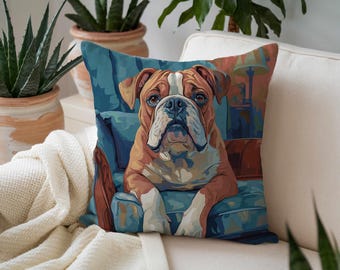 Cojín tapiz tejido con diseño de bulldog: regalo para amantes de los animales, arte canino, cojín tapiz para sofá
