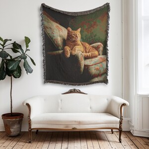 Orange getigerte Katze gewebte Tapisserie Decke - Katzenbesitzer Geschenk, Katzenliebhaber Zuhause Akzent