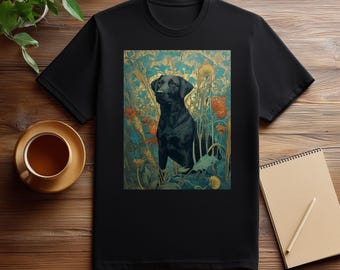 Camiseta Art Nouveau de Labrador Retriever Negra: Camiseta vintage para perro, inspirada en William Morris