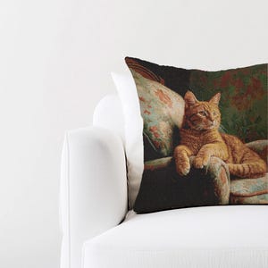 オレンジのトラ猫の編み込みクッション - 動物愛好家へのギフト、ペットアート、タペストリーソファクッション