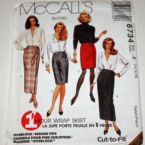 UNCUT, FF, Vintage, 1990s, Sewing Pattern, McCall's 6734, Misses', Wrap Skirt, Three Lengths, Size 14-16-18, Vintage Pattern