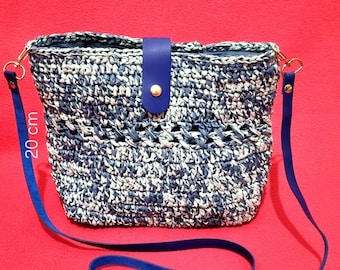 Handmade Blue Raffia Crochet Shoulder Bag: Boho Crossbody Purse