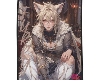 Anthro Fox Noble Character Velveteen Plush Blanket | Anime Wolf Prince Artwork