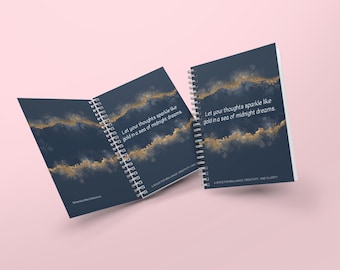 Midnight Dreams Journal: Gold & Navy Spiral Notebook for Writers