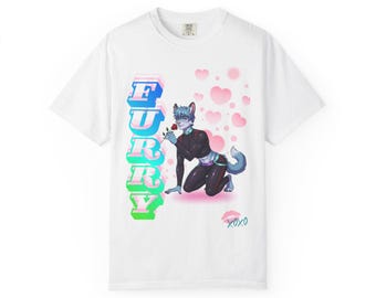 Furry Kneeling Anthro Wolf T-shirt | Pastel Hearts Graphic Tee