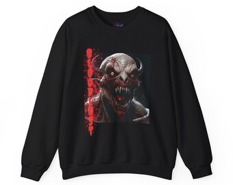 Bloodsplatter Demon Face Sweatshirt | Horror Monster Graphic Crewneck