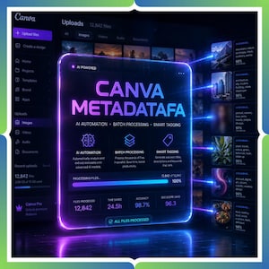 Canva Metadata Automation Tool, AI Title Generator Extension, Canva Contributor SEO Helper, Batch Keyword Processing App