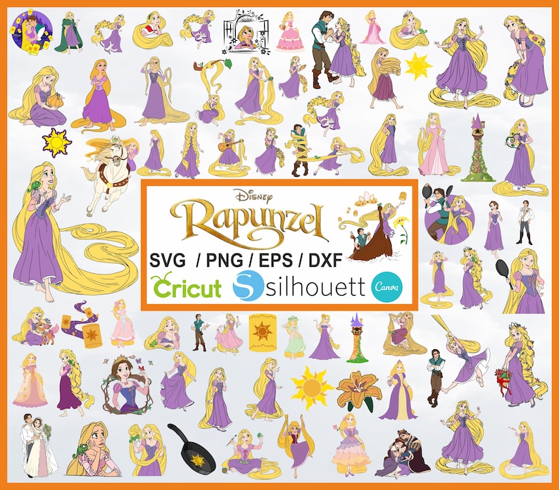 Trassel SVG, Trassel PNG Mega Bundle, Rapunzel Svg, Flynn Rider svg, Prinsessa svg, Prinsessa PNG, Trassel födelsedag, Disney Prinsessa bild 1