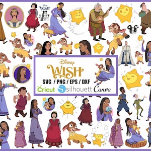 Wish clipart set, Wish princess Asha svg cut files for Cricut / Silhouette, png, wish star svg, Wish png, dxf