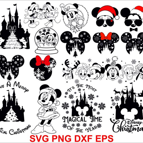 Mega pakiet świąteczny SVG „Myszka Miki i Przyjaciele”: Disneyland Xmas (pobranie cyfrowe)