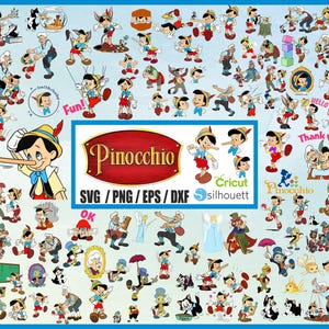 Pinocchio Svg Clipart, Pinocchio PNG, Pinocchio Mega Bundle, Geppetto Digital Download PNG, Figaro Jiminy cricket