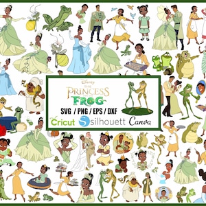 SVG de princesa de alta calidad, clipart, archivo digital, paquete svg de Tiana, Svg de princesa y la rana, descarga instantánea de clipart de viaje familiar