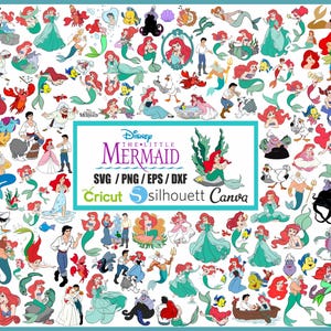 The Little Mermaid PNG Cliparts Bundle, Ariel PNG Cartoon Sublimation Cliparts, The Little Mermaid Ariel Movie Themed Clip Arts Bundle PNG