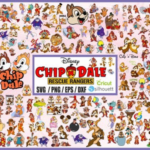 Könnte beinhalten: Eine Sammlung digitaler Schnittdateien zum Thema Chip und Chap, die Ritter des Rechts. Das Bild zeigt verschiedene Zeichentrickfiguren in verschiedenen Posen, mit den Worten "Chip und Chap, die Ritter des Rechts" in einem rechteckigen Feld. Der Hintergrund ist rosa.