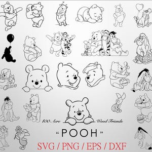 Winnie the Pooh iconic scenes pack bundle SVG, PNG, EPS - Adventures of Winnie the pooh and Piglet line art/ Outline clipart vector
