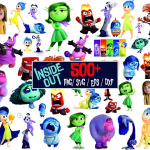 500+ binnenstebuiten 2 bundels png-afbeeldingen, gelaagde svg-bestanden, digitale papers, woede, vreugde, verdriet, walging en alle tekens, gesneden clipart-bestand