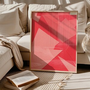 ¡ROJO! Póster minimalista de cartón / Arte artesanal / Decoración de pared geométrica táctil / Descarga instantánea / RE39