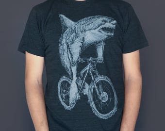 Bicycling Great White Shark Shirt -  Screen Printed Shirt, Men's Shirt, Shark Lover, Bike Shirt, Shark Week - Dark Cycle Clothing