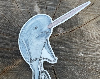 Narwhal on Bicycle Sticker - Durable Vinyl Decal
