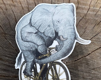 Elephant on Bicycle Sticker - Durable Vinyl Decal