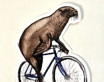 Sea Lion on Bicycle Sticker - Durable Vinyl Decal