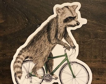 Sticker raton laveur sur vélo - Sticker ordinateur portable, voiture, bouteille d'eau