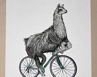 Stampa di lama in bicicletta: arte animale bizzarra (11x14)