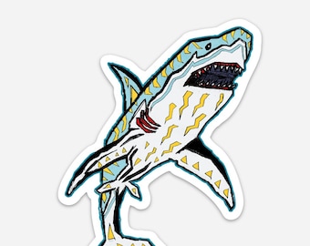 Florida Folk Shark Sticker - Florida Folk Shark Vinyl Sticker For Laptops, Cars, Water Bottles - High-Quality, Durable