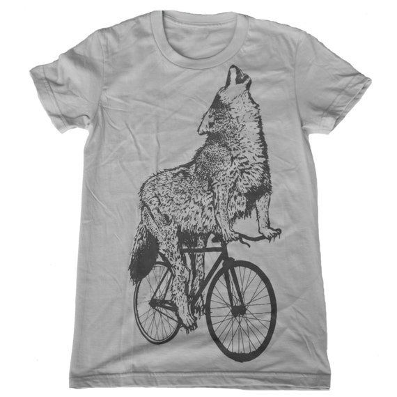 Wolf on a Bicycle Womens T Shirt Ladies Tee Tri Blend Tee | Etsy