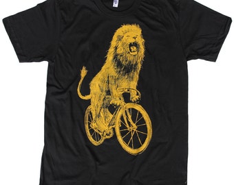 Bicycling Lion Shirt - Screen Printed Unisex Shirt, Lion T-Shirt, Lion Lovers, Bike Shirt, Alternative Apparel, Dark Cycle Clothing
