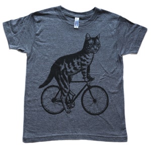 Cat on a Bicycle- Kids T Shirt, Children Tee, Tri Blend Tee, Handmade graphic tee, sizes 2-12