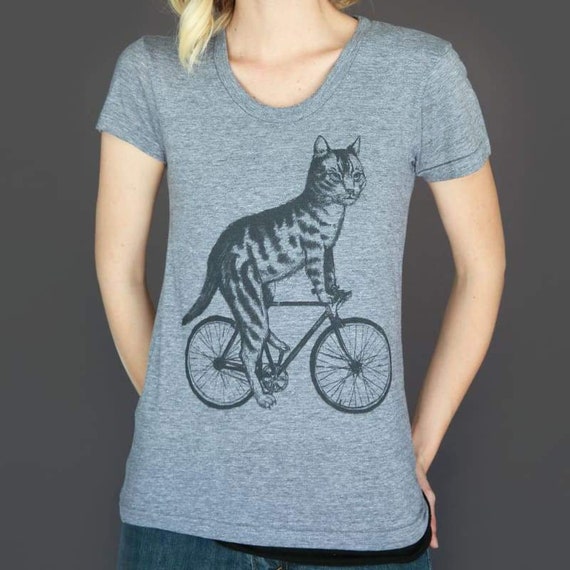 Cat on A Bicycle Women's T Shirt Cat Riding A Bicycle - Etsy
