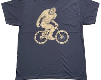 Sasquatch on a Bike Unisex Mens Tshirt