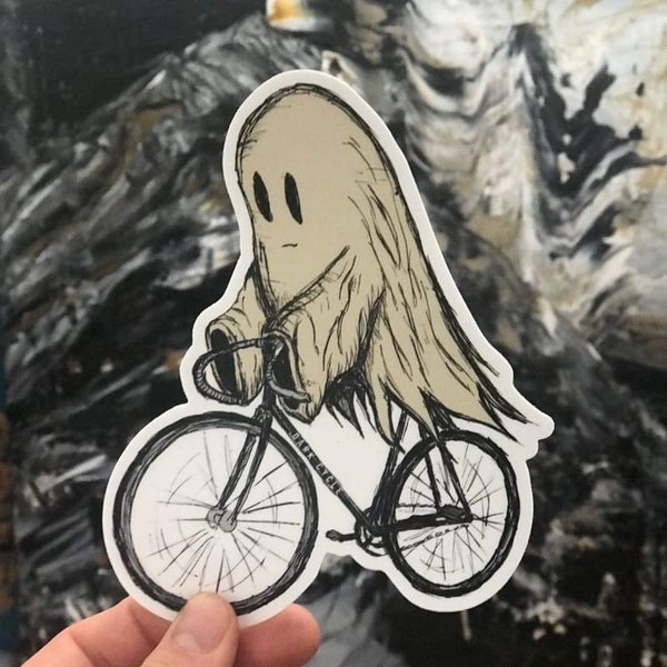 Ghost Riding Bicycle Vinyl Sticker - Laptop, Car, Water Bottle