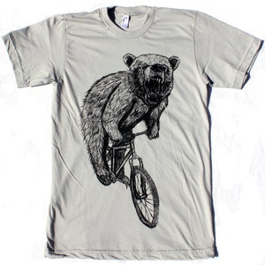 Bear Shirt - Bear Riding A Bicycle - Screen Printed Short-Sleeve Men's Unisex Shirt - Dark Cycle Clothing -Bike Shirt