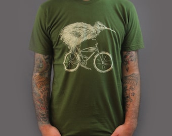 Kiwi Bird Riding A Bicycle Shirt - Screen Printed Shirt, Unisex Shirt, Bird Lovers Gift, Bike Shirt - Dark Cycle Clothing