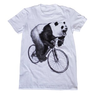 Panda on a Bicycle Womens T Shirt, Ladies Tee, Tri Blend Tee, Handmade graphic tee, sizes s-xL image 1